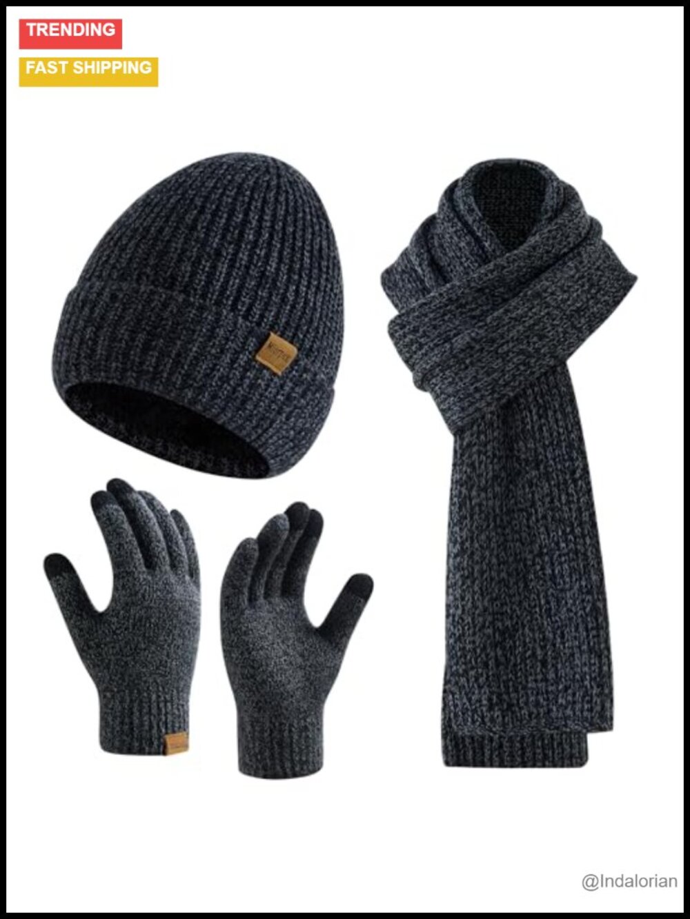 Winter Beanie Hat Touchscreen Gloves Long Scarf 3 Set Warm Fleece Lined Knit Cap